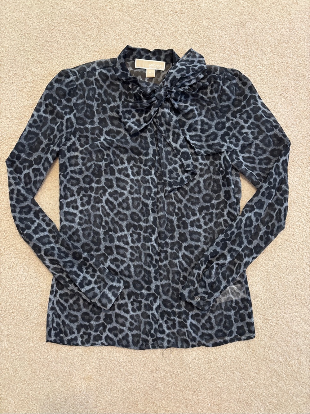 Michael Kors Leopard Print Bow-Neck Blouse Size XXS